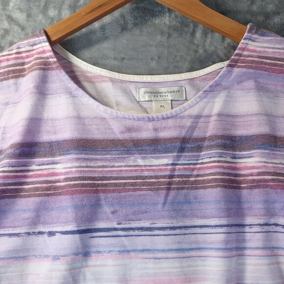 Christopher Banks Petite Striped Top PL‎ Purple Pink Cotton Blend 34 Sleeve USA - Picture 4 of 9